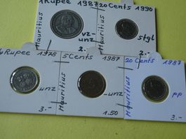 Mauritius,  Konvolut alte Münzen 1978-90