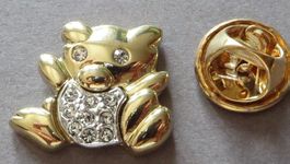 PIN, KLEINER GOLDIGER BÄR MIT STEINCHEN, EDLER SCHMUCK-PIN