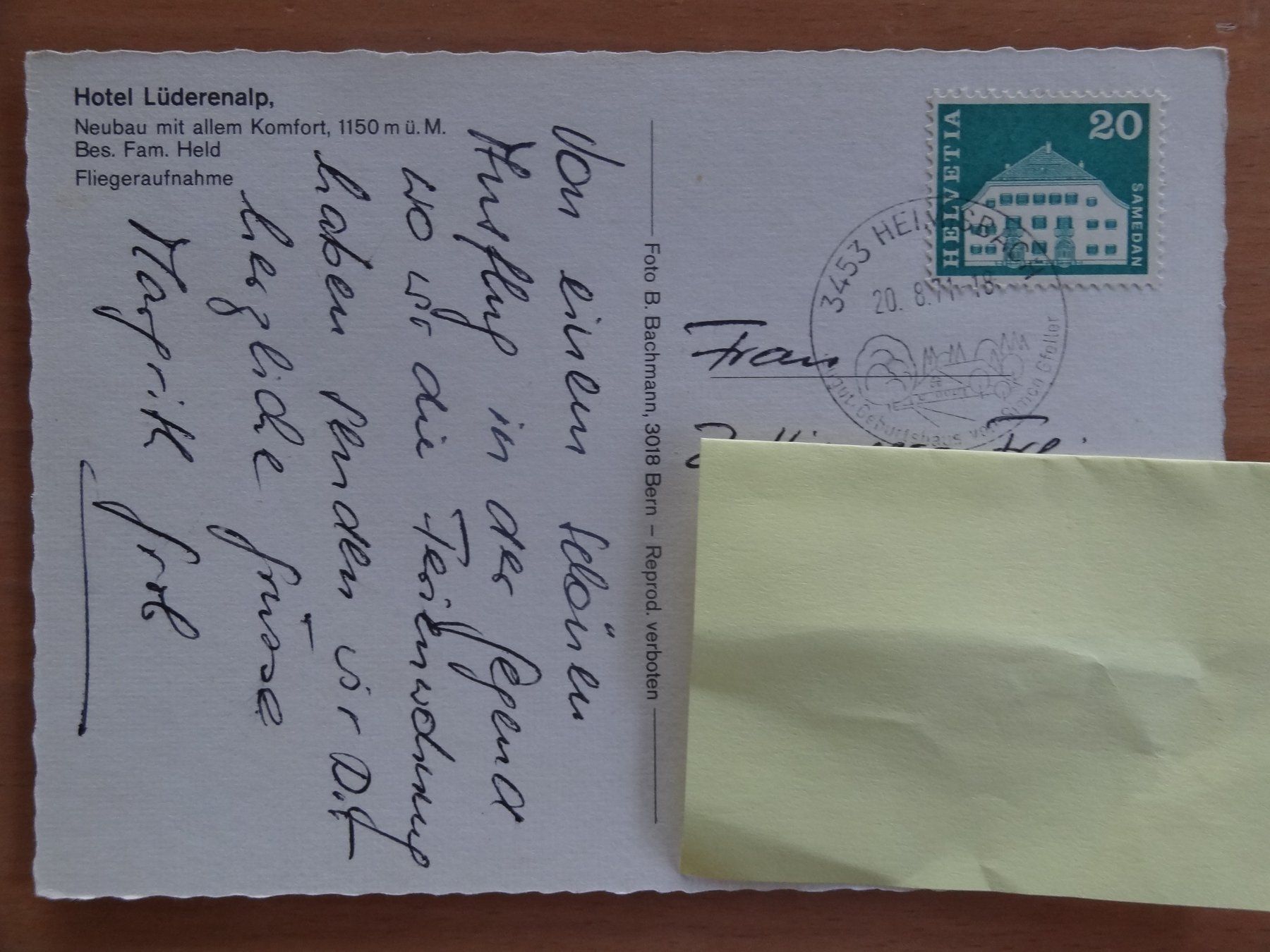 Ansichtskarten: Hôtel Lüderenalp - 1971 – Gebraucht aus St Léonard von Riglin 1