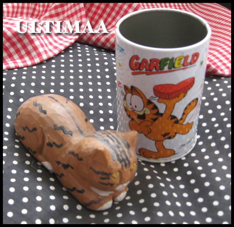 Figuren: Garfield aus Holz geschnitzt & BlechDose – Gebraucht aus Bern von Ultimaa 1