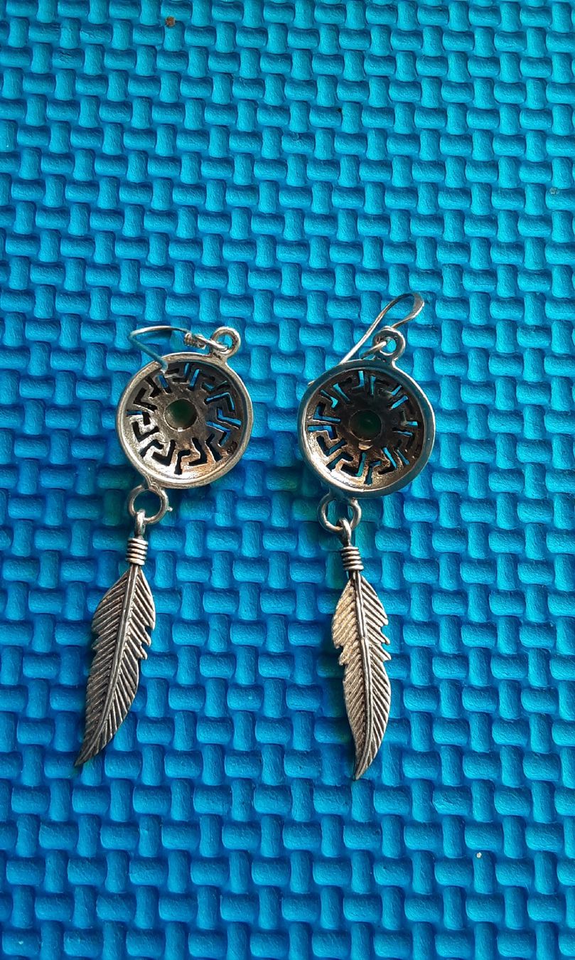 Orecchini pendenti & Orecchini a lobo: Sterling Silver925  Feather Dangle Earrings Turquoise Stone – Nuovo (secondo la descrizione) da Wetzikon ZH venduto da Balloonartist 3