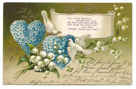 Vergissmeinnicht - Herzen - Tauben - Spruch Präge-Litho 1909