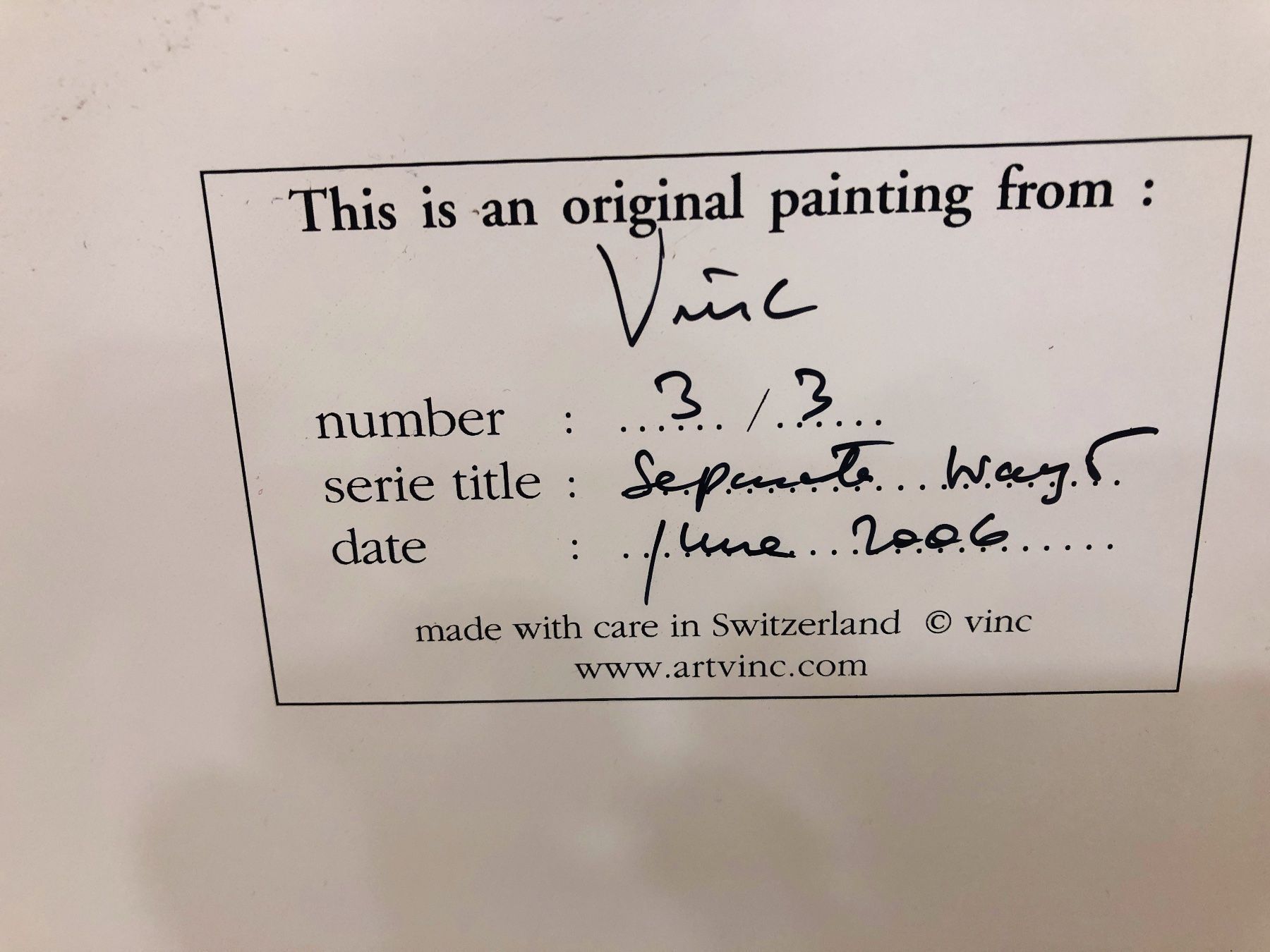 Dipinti: Tableau  - VINC  "Separate ways"- 2006 – Nuovo e nell'imballaggio originale da Veyrier venduto da Szurkemaci 4