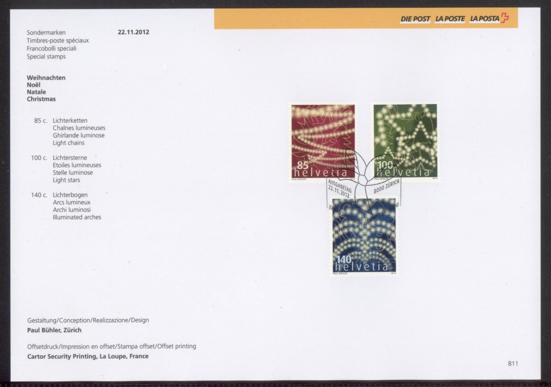 Alle Briefmarken: 2012, Sammelblatt, Weihnachten, Nr. 811 – Gebraucht aus Willisau von Vollstempel