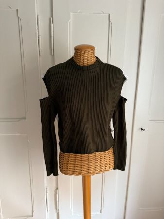 ZARA - Strickpullover olivgrün mit Bluseneinsatz M