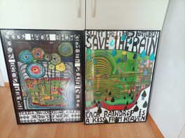 Hundertwasser Kunstdruck im Rahmen, Top Zustand, Blickfang