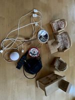 Puppenstubenmöbel Holz mit Beleuchtung 7 Teile Konvolut