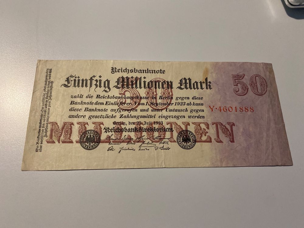 Fünfzig Millionen Mark Reichsbanknote 1923 | Kaufen auf Ricardo