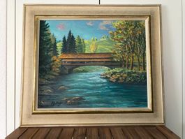 91.5cmx61cmhoch /H. Zollinger/ Ölgemälde Alte Sihlbrücke ZH