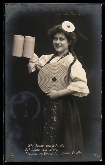 Cartoline postali: Zürich, Eidg. Schützenfest 1907, Kelln – Usato da Berlin venduto da bartko-reher