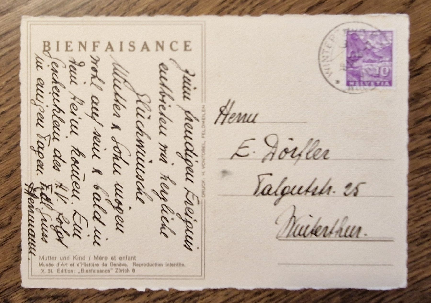 Cartoline postali: Bienfaisance, Mutter und Kind 1936 a. E. Dörfler, Winterthur – Usato da Ebikon venduto da Donar50 1