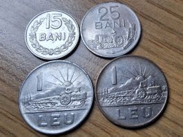 Rumänien 15, 25 Bani, 1 Leu 1960/66 - Lot 4 Stück!
