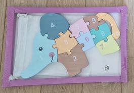 Puzzle elefante in legno numeri 1-10 per bimbi