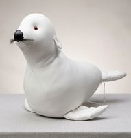 Mid-Century Style White Seal Decorative Animal Ottoman