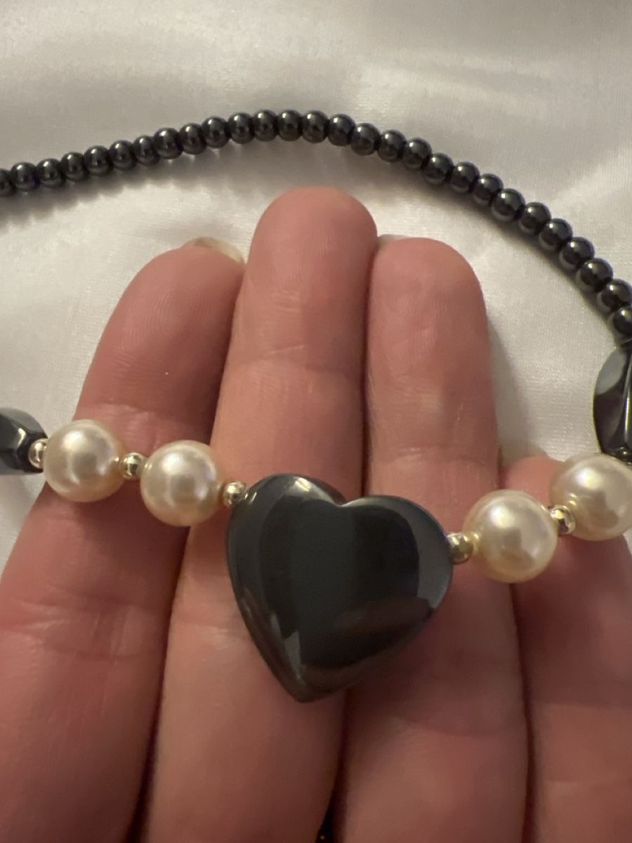 Onyx Catenine: Herzkette. Collier mit Perlen und Onyx – Usato da Bolligen venduto da Solina12 2