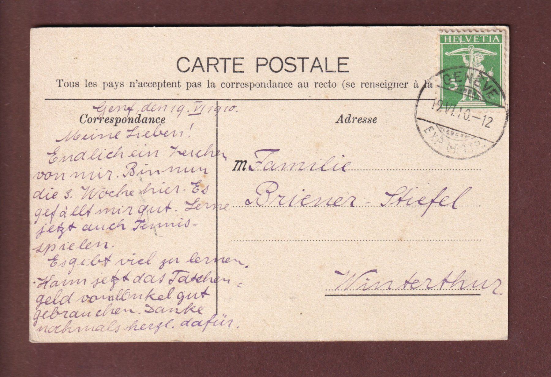 Cartoline postali: GENEVE - Villa Beau-Site - 1910 – Usato da Pully venduto da nicecards 1