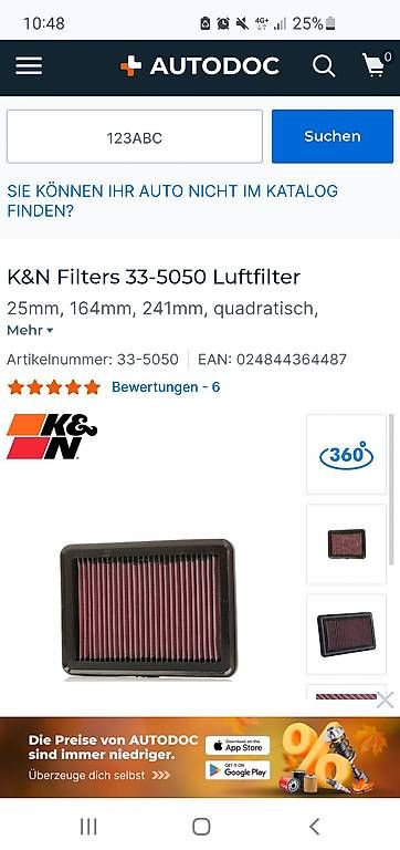 Tutti pezzi di ricambio auto: k&n high performance air filter 33-5050 – Usato da Gretzenbach venduto da Fototiger28 1