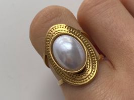 18KGP Goldene Edelstahl Perle Ring