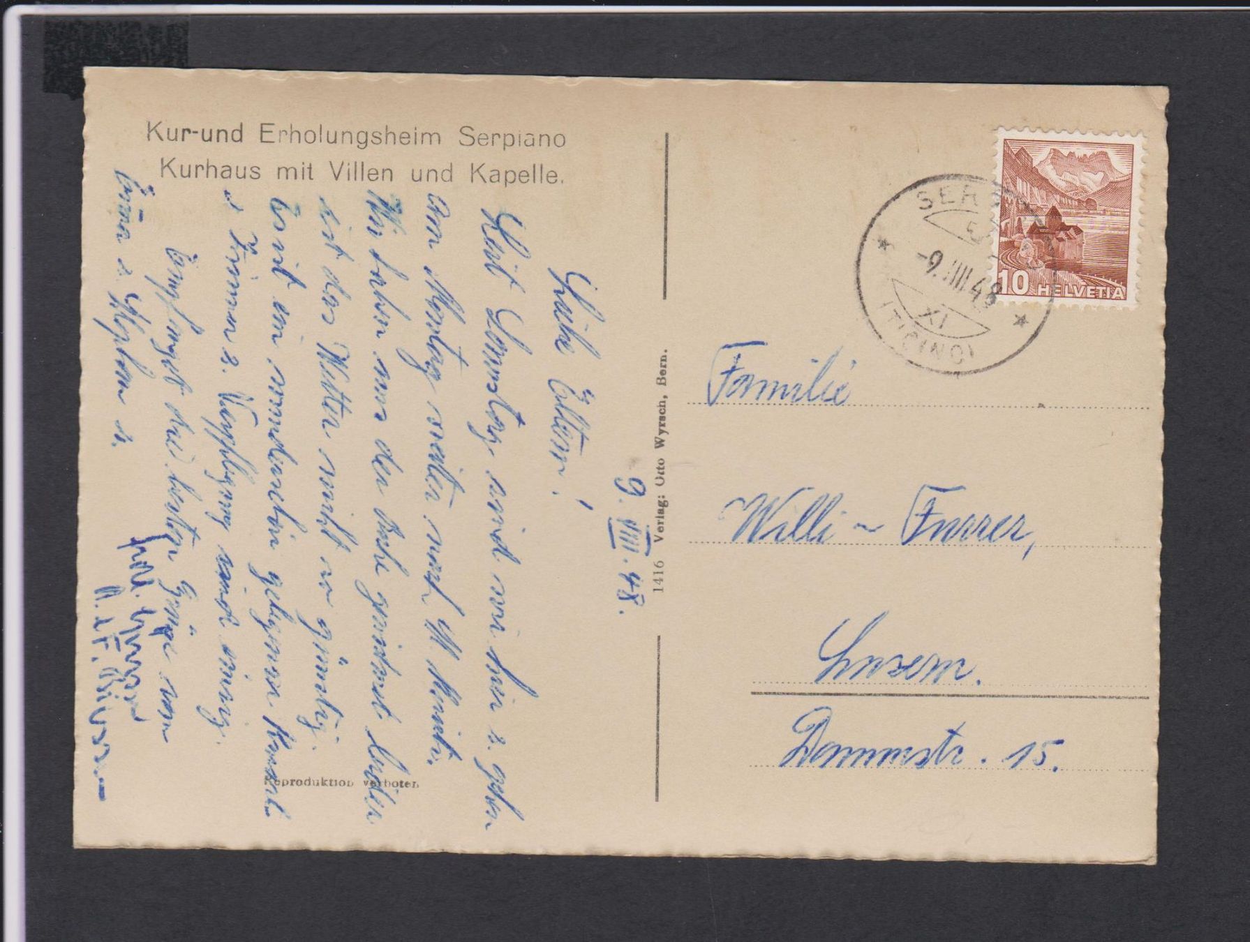 Cartoline postali: SERPIANO   :   alte Ansichtskarte von 1948 – Usato da Vitznau venduto da Ropaku 2