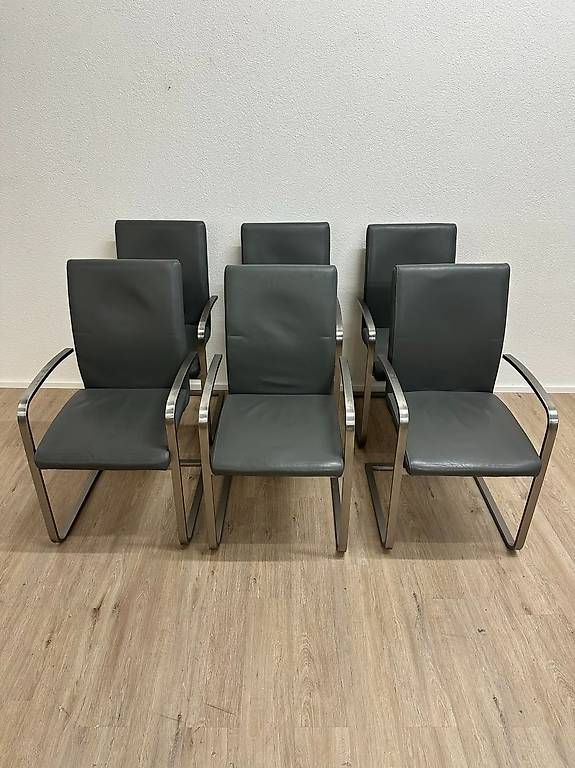Stühle: 6er Set Freischwinger Stühle Leder Metall – Gebraucht aus Obernau von Arche_Noah_Brocki