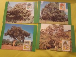 Lot de 4 cartes illustrées Arbres et Timbres - Collection!