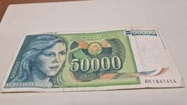50000 Dinar Banknote Jugoslawien, Jahrgang 1988, Rarität!