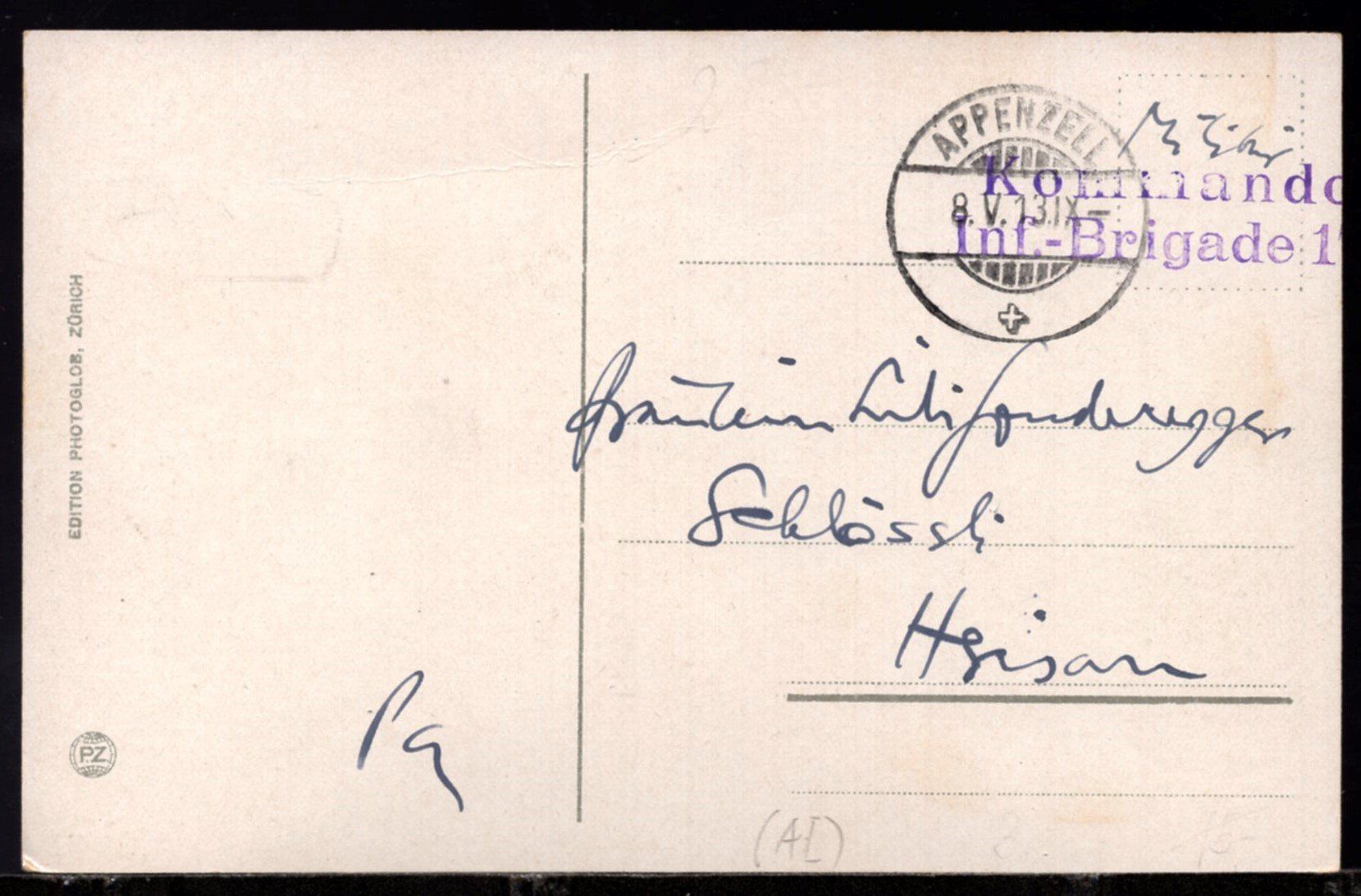 Cartoline postali: Appenzell  1913  Luftbild  Feldpost  Kommando Inf- Brigade 1 – Usato da Aarau venduto da kufi44 2