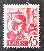 *ABART* Französische Zone Baden-Mi 9 ** (1947) Punkt r. oben