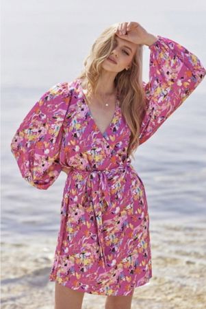 Stylish Summer Dress, Floral Print, Fuchsia