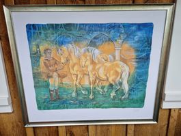 Signierte Litho Grafik Simone Erni Pferde 98/150 Signiert