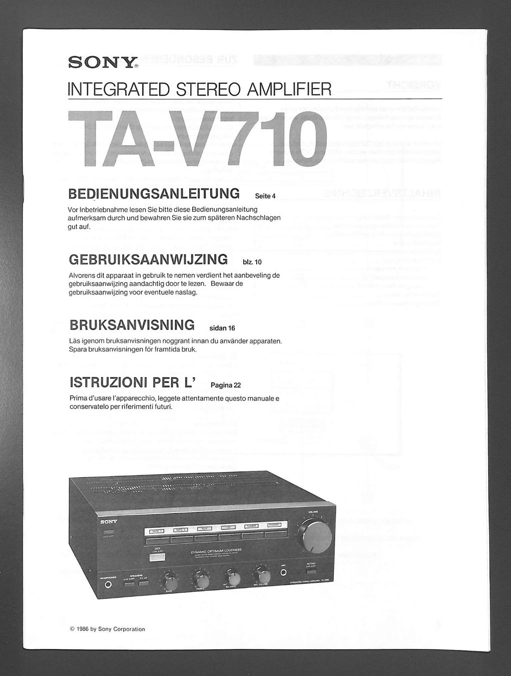 Sony Equalizzatori: SONY SEQ-910 Integrated Equalizer Bedienungsanleitung © 1986 – Usato da Zürich venduto da Nobs1