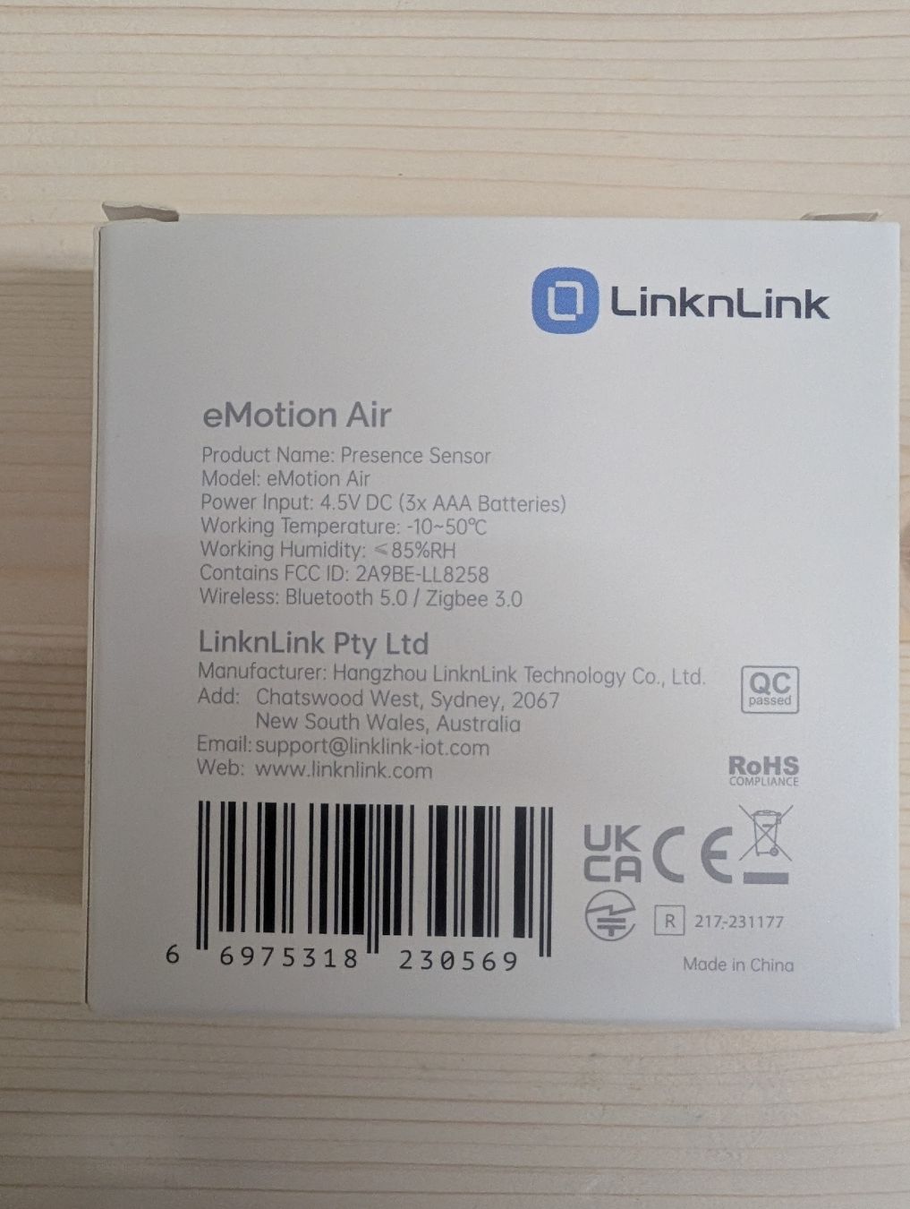 Componenti elettronici: Linknlink eMotion Air Sensor – Nuovo e nell'imballaggio originale da Schänis venduto da 2cv6 3
