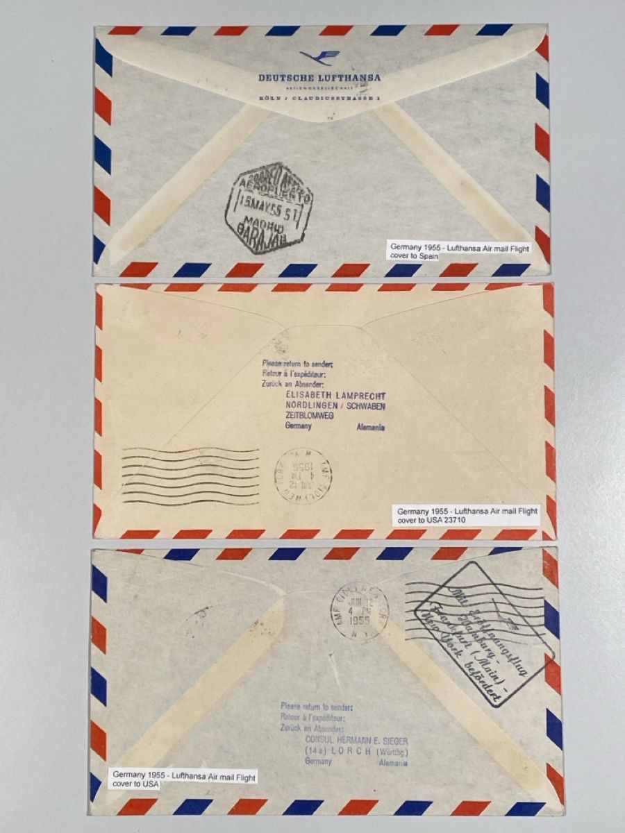 Alle Briefmarken: Germany 1955 - 3 Briefumschläge Lufthansa Air Mail – Gebraucht aus Küssnacht a. Rigi von Unique-Valuable 1