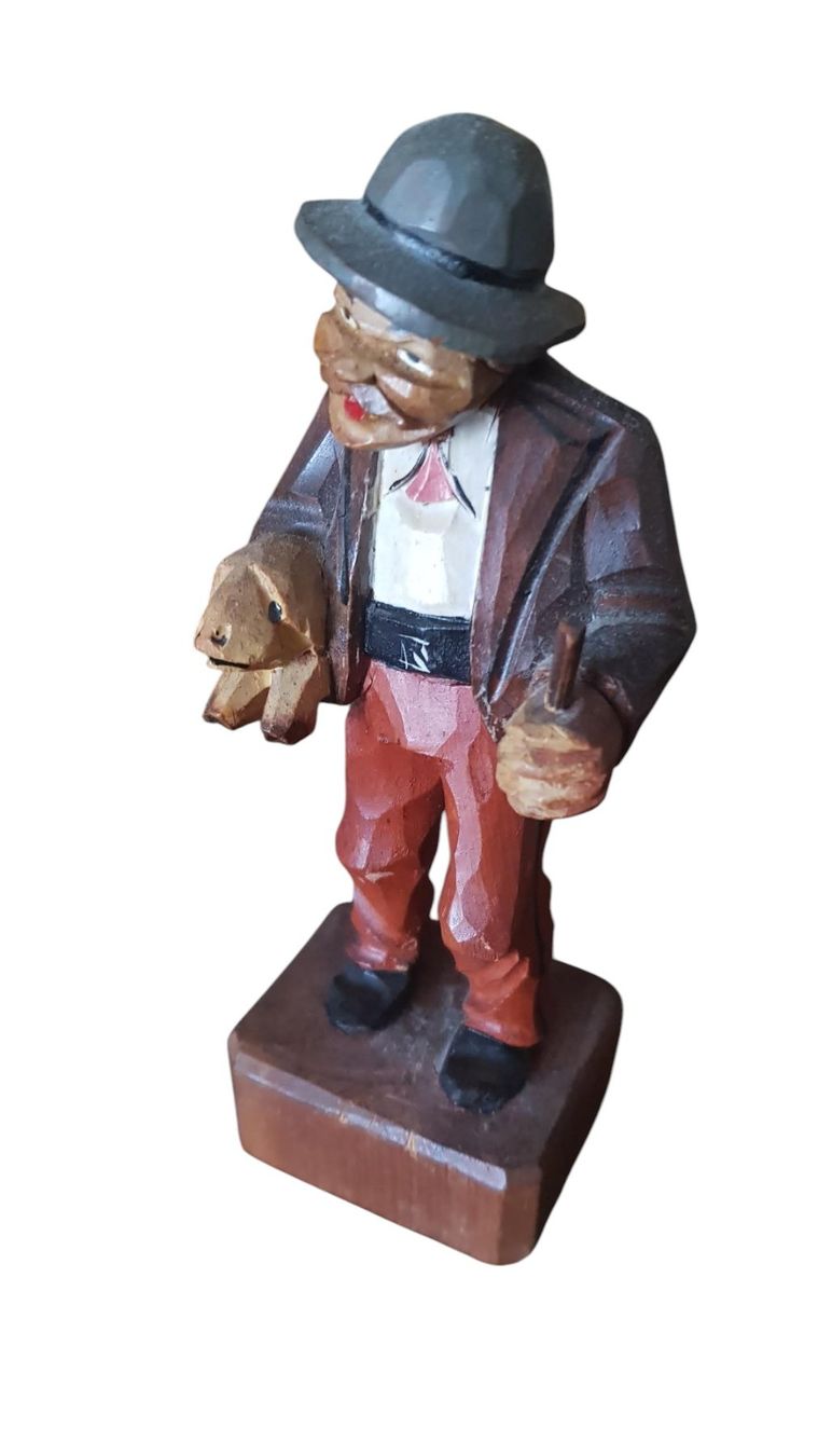 Statuette: Holzfigur antik - Mann mit Glücksschwein – Usato da Mörschwil venduto da antiksalon 4
