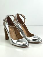 Silber Leder Pumps mit Knöchelriemen