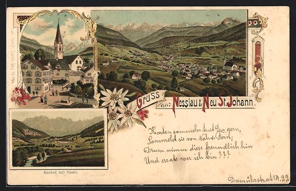 Ansichtskarten: Litho Nesslau, Rietbad mit Säntis, Dorf – Gebraucht aus Berlin von bartko-reher