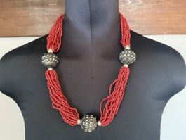 Antike Konyak Naga Kette Glas und Tribal Silber