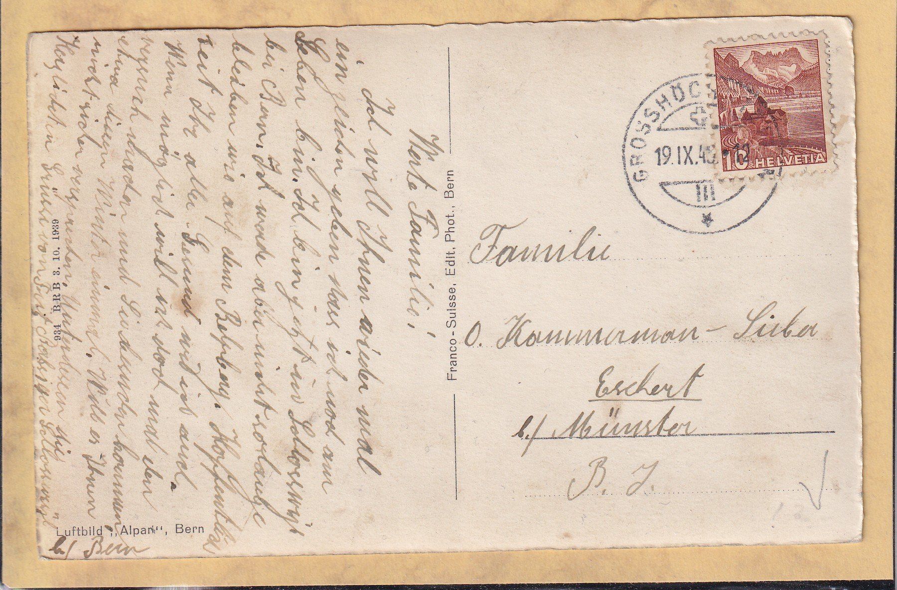 Cartoline postali: Schlösswil - 1943 – Usato da Orvin venduto da Pyaeschli 1