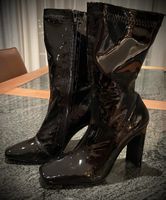 Lack Stiefel Schwarz, Gr. 39, Neu