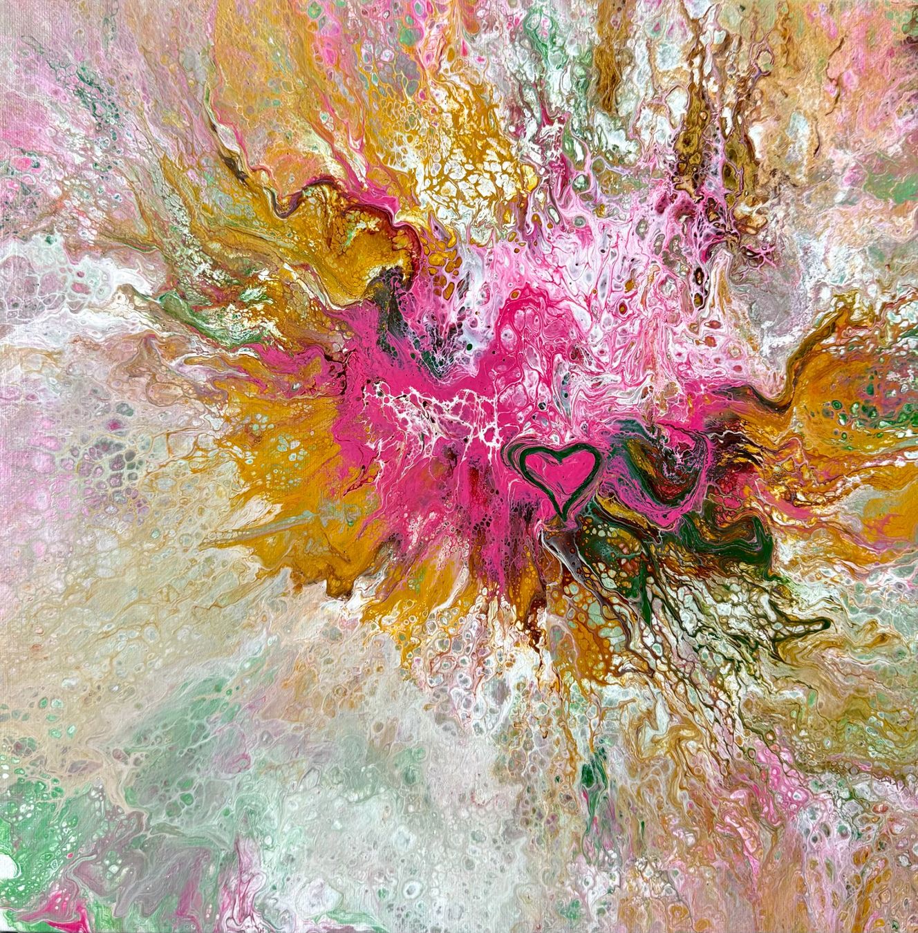 Dipinti: Original Pouring Gemälde auf Canvas mit Herz – Nuovo e nell'imballaggio originale da Chur venduto da SwissSalesman
