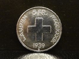 5 Franken Gedenkmünze Silber 1939 LAUPEN