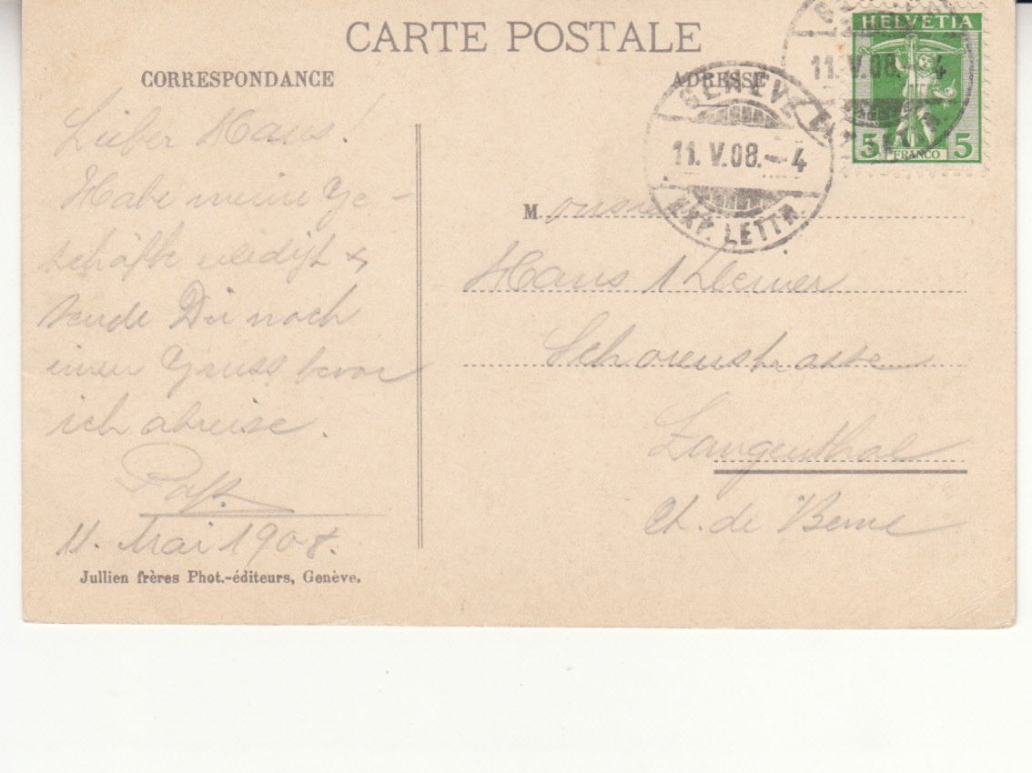 Ansichtskarten: Genève 1908 – Gebraucht aus Bürglen TG von StampGraf 1
