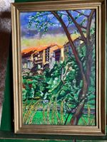 Tableau aquarelle de René Mauron, basse ville de Fribourg.