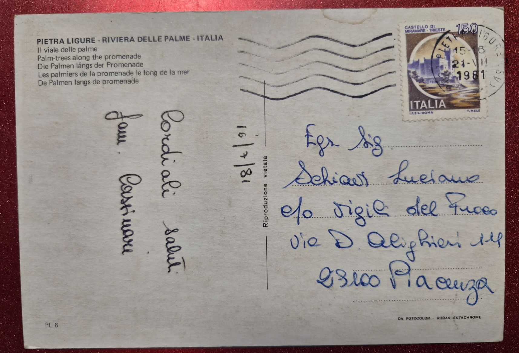 Cartoline postali: Pietra Ligure Italia Oldtimer 1981 – Usato da Melchnau venduto da Arthurius 1