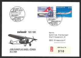 Jubiläumsflug 50 Jahre Swissair Basel - Zürich 26.3.1981
