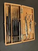 Chirurgie-Set Dr. Gallati Bern, Vintage Instrumente im Holz