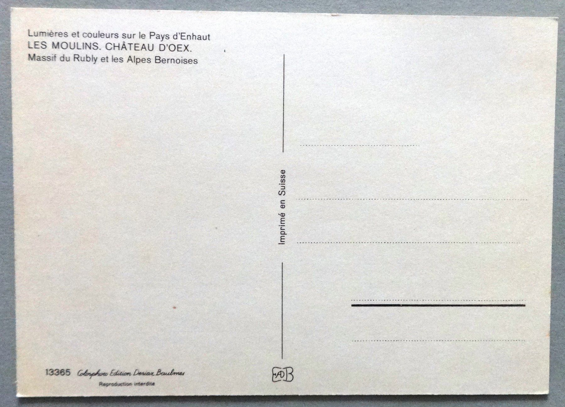 Cartoline postali: Les Moulins, Château d' Oex – Usato da Fétigny venduto da Billy2miny 1