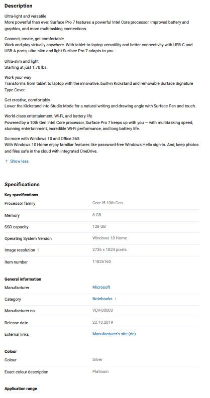 Microsoft Tablet PC: Tablet, Microsoft Surface Pro 7 12.30", 128 GB, 8GB – Usato da Zürich venduto da lor_2mtq 8