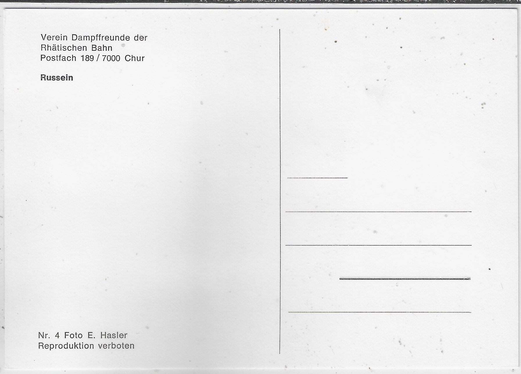 Cartoline postali: Dampffreunde Rhätische Bahn - Russein – Usato da Ettingen venduto da Kartenplanet 1