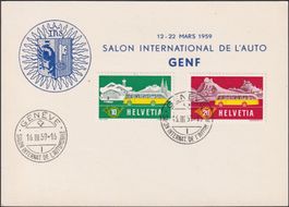 1959: Autosalon in GENF, schöne Karte mit Nr.314+315 (AUTO)